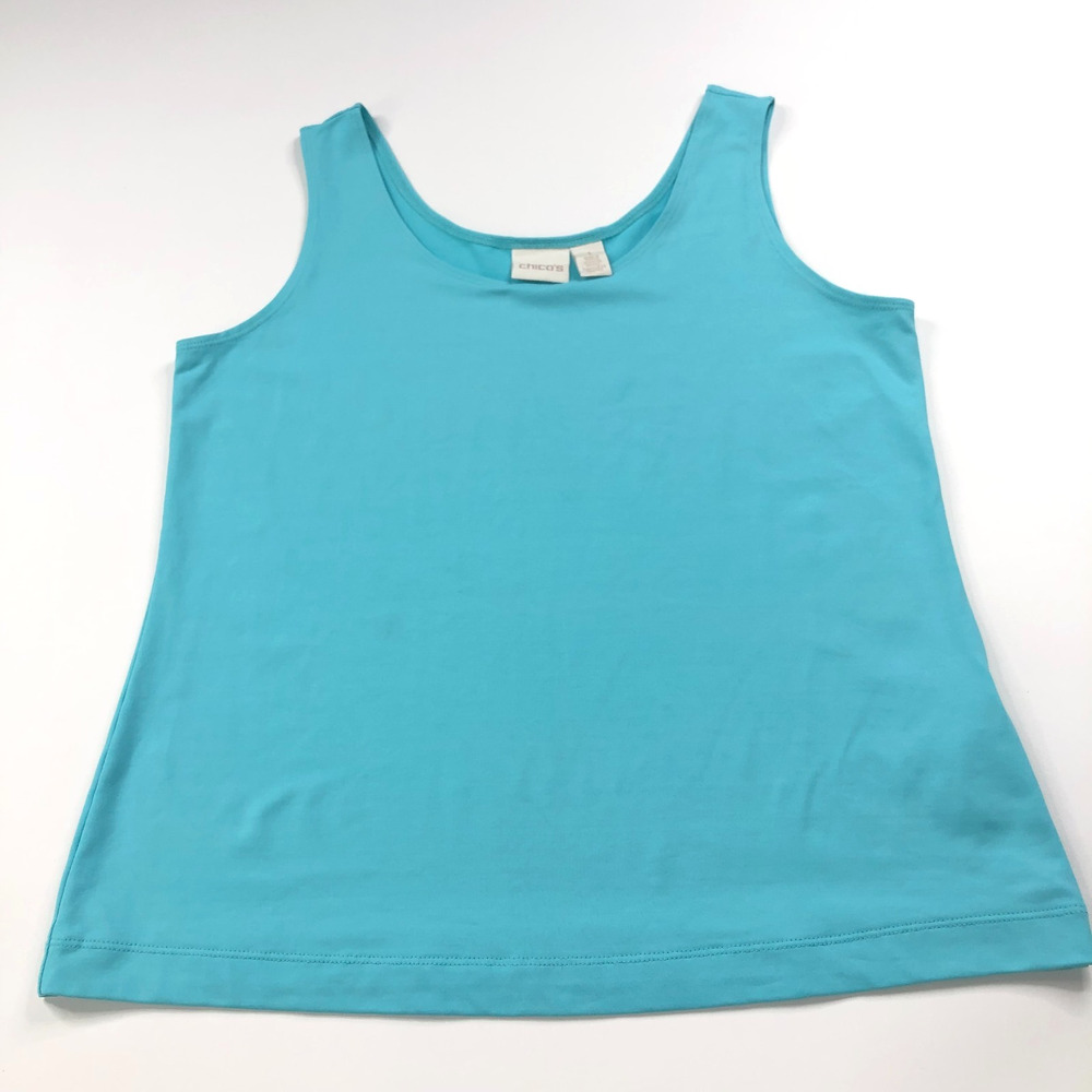 Chico's 1 Womens Stretch Nylon Spandex Sleeveless Tank Shirt Light Blue